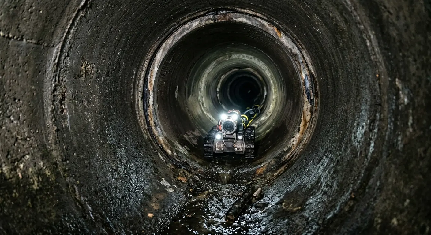 Robotic sewer camera inspecting pipe interior for Sewer Line Cleaning in Meadville